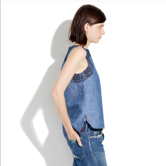 Madewell Indigo Linen Embroidery Tank - Picture 2 of 5